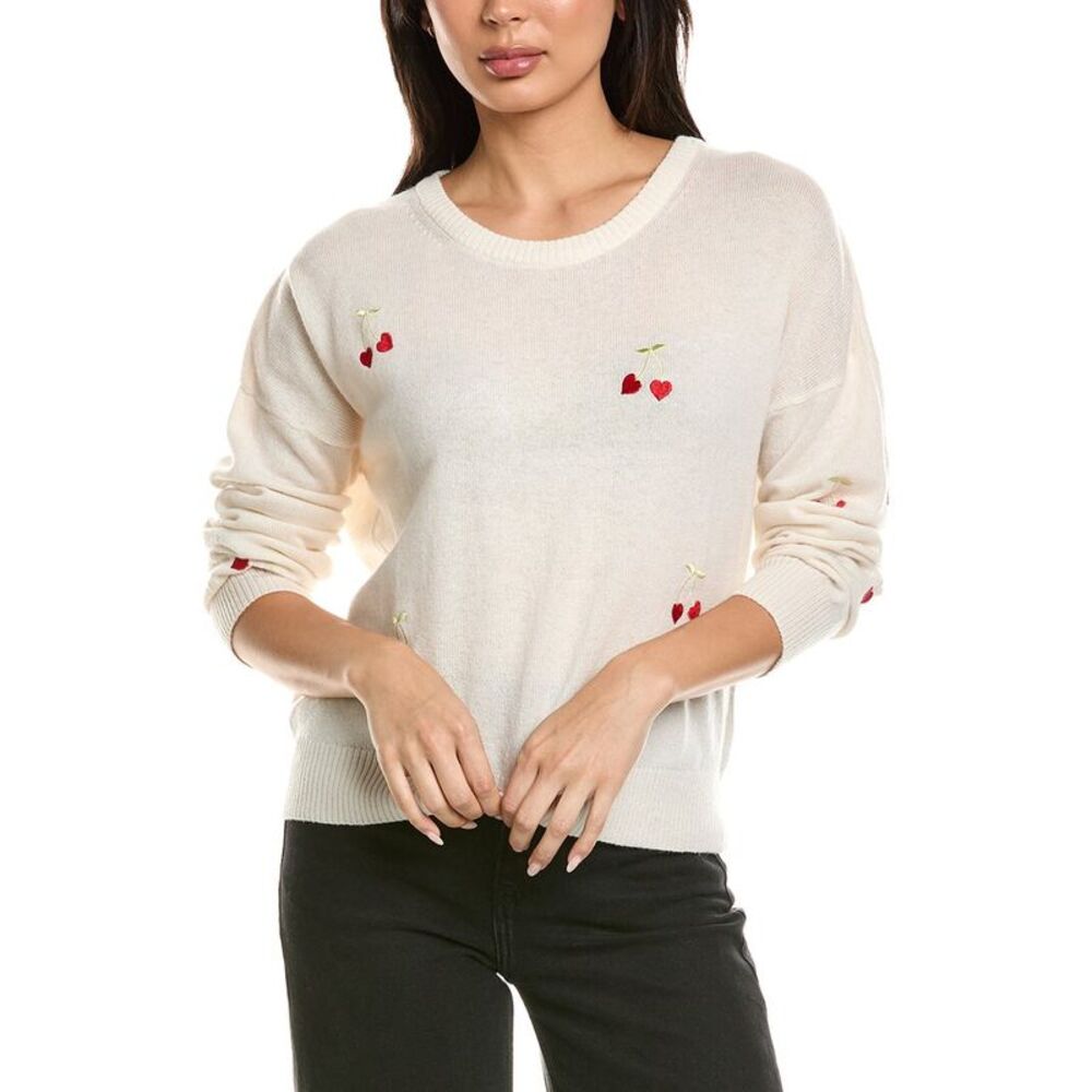 Brodie Cashmere Womens  Love Cherry Crewneck Wool & Cashmere-Blend Sweater,